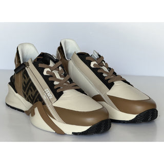 Fendi Flow FF Logo Sneakers Brown/Beige Men 12 US (11 Fendi) 7E1392 NIB $995