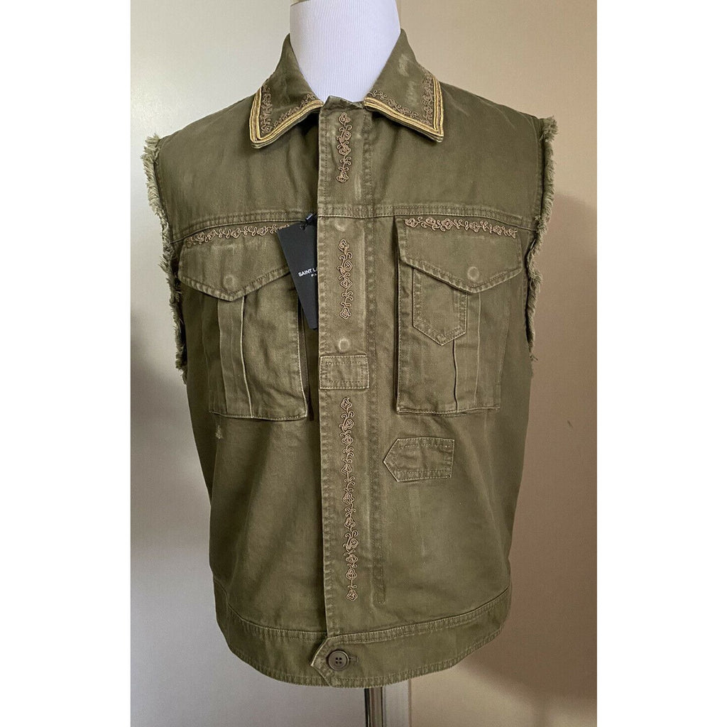 New $2290 Saint Laurent Vest Gilet Kaki/Green L ( 42 US/52 Eu ) Italy