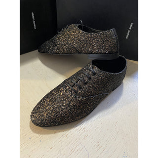 NIB $1095 Saint Laurent Men Glitter Midnight Leather Shoes Black/Gold 10.5 US/