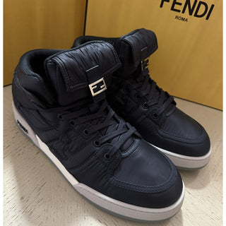 NIB $1390 Fendi Men FF Logo Nylon/Leather Match Sneakers Blue/Gray 11 US/10 UK