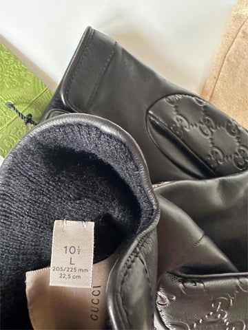 Gucci GG Women's Nappa Leather Gloves Black Size 10.5  Made in Italy 434211 NWT