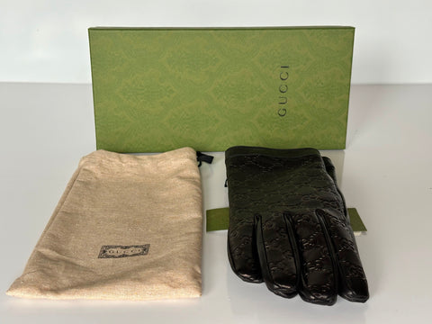 Gucci GG Women's Nappa Leather Gloves Black Size 10.5  Made in Italy 434211 NWT