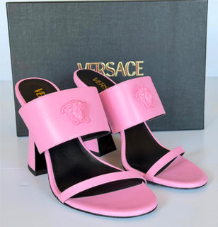 Versace Medusa Head Leather Baby Pink Sandals 9 US (39 Euro) 1019266 NIB $1100