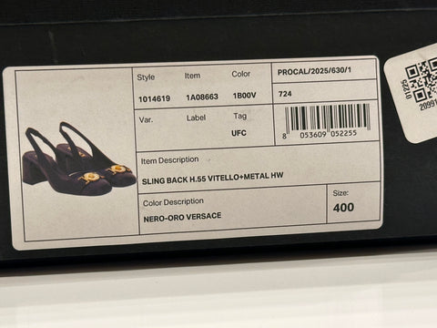 Versace Medusa Head Sling Back Calf Leather Black Shoes 10 US 1014619 NIB $1000