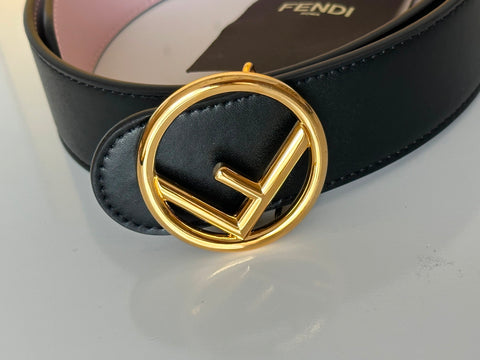 Fendi Black Leather Gold Buckle Reversible Belt 75/30 Italy 8C0579 NWT $470