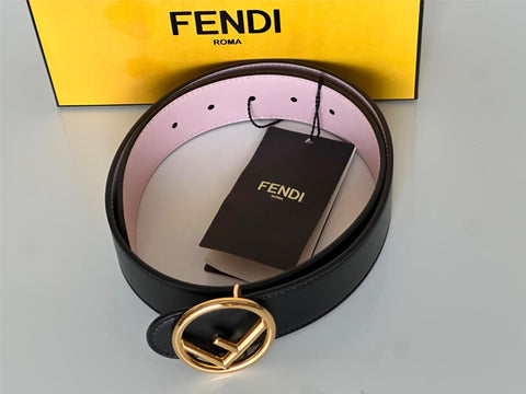 Fendi Black Leather Gold Buckle Reversible Belt 75/30 Italy 8C0579 NWT $470