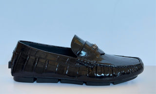 VERSACE Croc-Effect Men's Leather Driver Shoes Black 8 US (41) 1013960 NIB $850