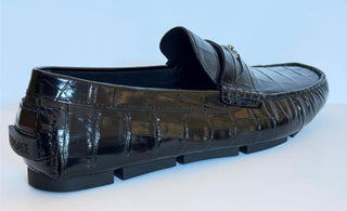 VERSACE Croc-Effect Men's Leather Driver Shoes Black 8 US (41) 1013960 NIB $850