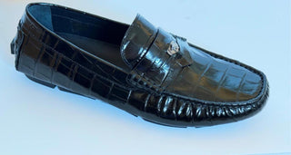 VERSACE Croc-Effect Men's Leather Driver Shoes Black 8 US (41) 1013960 NIB $850