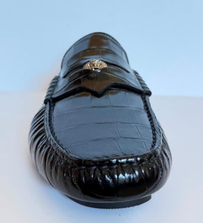 VERSACE Croc-Effect Men's Leather Driver Shoes Black 8 US (41) 1013960 NIB $850