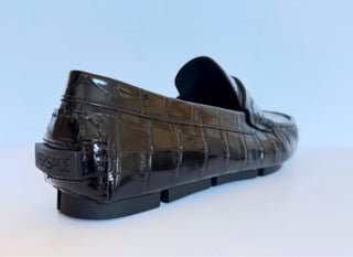 VERSACE Croc-Effect Men's Leather Driver Shoes Black 8 US (41) 1013960 NIB $850