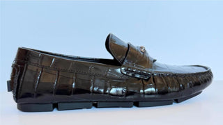 VERSACE Croc-Effect Men's Leather Driver Shoes Black 8 US (41) 1013960 NIB $850