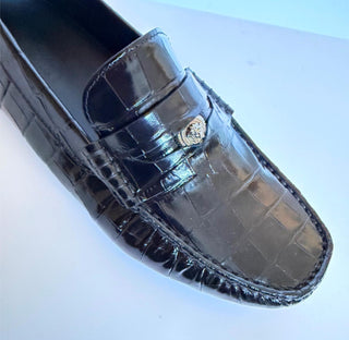 VERSACE Croc-Effect Men's Leather Driver Shoes Black 8 US (41) 1013960 NIB $850