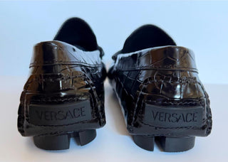 VERSACE Croc-Effect Men's Leather Driver Shoes Black 8 US (41) 1013960 NIB $850