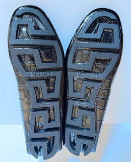 VERSACE Croc-Effect Men's Leather Driver Shoes Black 8 US (41) 1013960 NIB $850