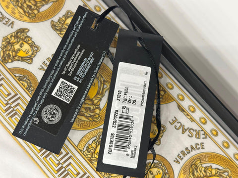 Versace Medusa Amplified 4-piece FULL Bed Set Sheet Set White/Gold NIB $900