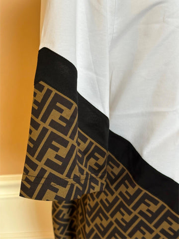 Fendi FF Logo Print White/Brown Cotton Jersey T-Shirt 2XL FAF682 IT NWT $810