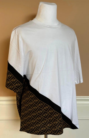 Fendi FF Logo Print White/Brown Cotton Jersey T-Shirt 2XL FAF682 IT NWT $810