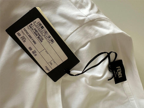 Fendi FF Logo Print White/Brown Cotton Jersey T-Shirt 2XL FAF682 IT NWT $810