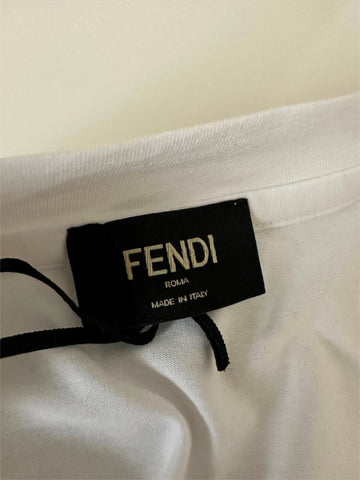 Fendi FF Logo Print White/Brown Cotton Jersey T-Shirt 2XL FAF682 IT NWT $810
