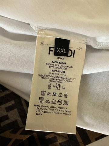 Fendi FF Logo Print White/Brown Cotton Jersey T-Shirt 2XL FAF682 IT NWT $810