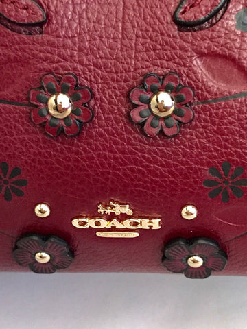COACH Willow Floral Mercer Satchel 24 Rivets Leather Burgundy Bag NWT $398