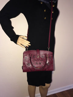 COACH Willow Floral Mercer Satchel 24 Rivets Leather Burgundy Bag NWT $398