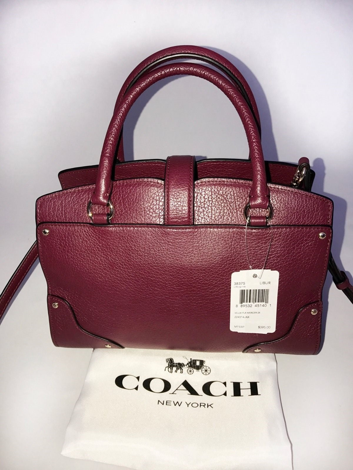 COACH Willow Floral Mercer Satchel 24 Rivets Leather Burgundy Bag NWT $398