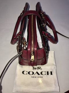 COACH Willow Floral Mercer Satchel 24 Rivets Leather Burgundy Bag NWT $398