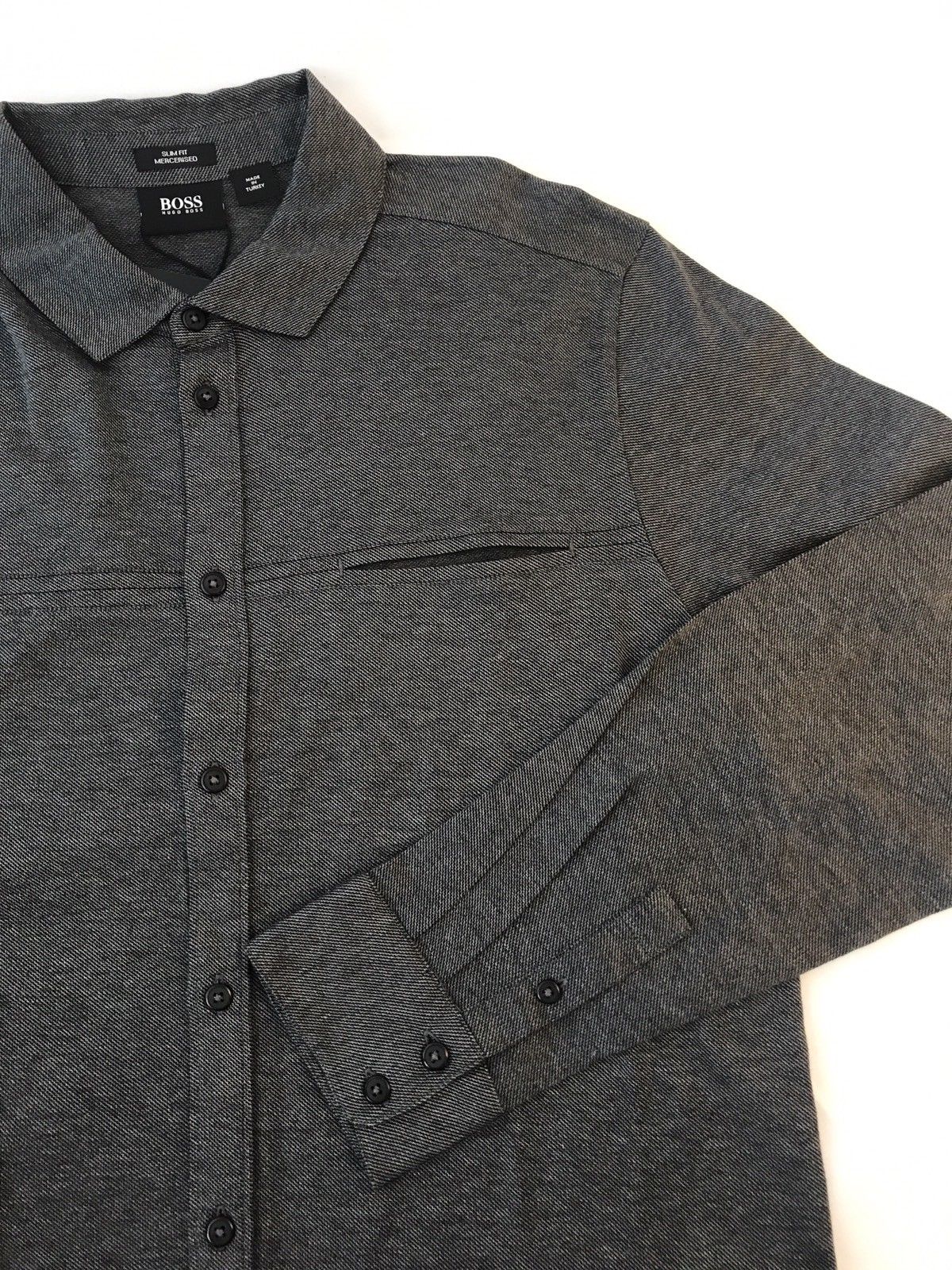NWT $195 BOSS Hugo Boss 'Onara-01' Black Label Long Sleeve Slim Fit Gray Shirt L - BAYSUPERSTORE