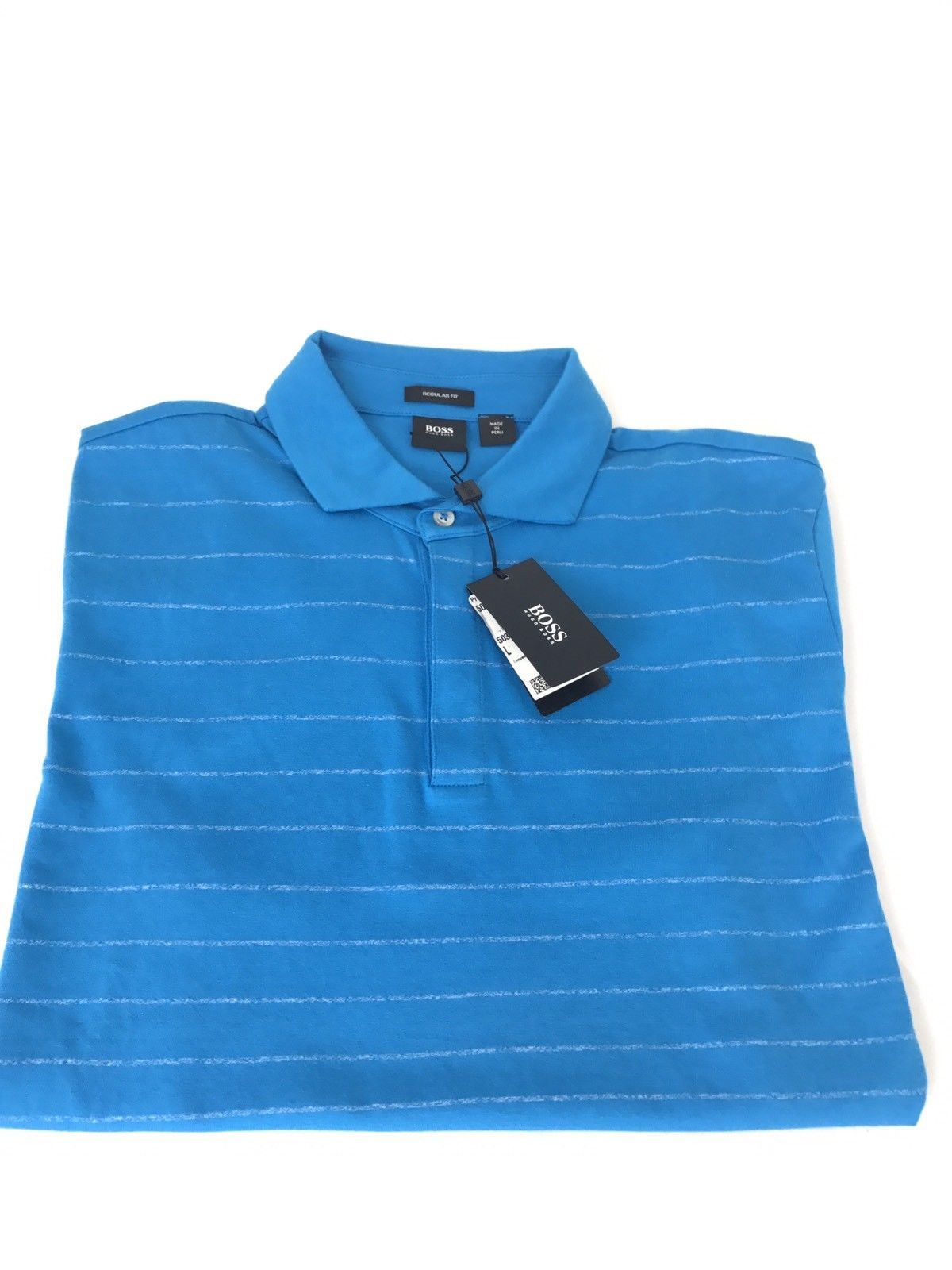 NWT $135 BOSS Hugo Boss  Press 01 Regular Fit Polo Shirt L Blue - BAYSUPERSTORE