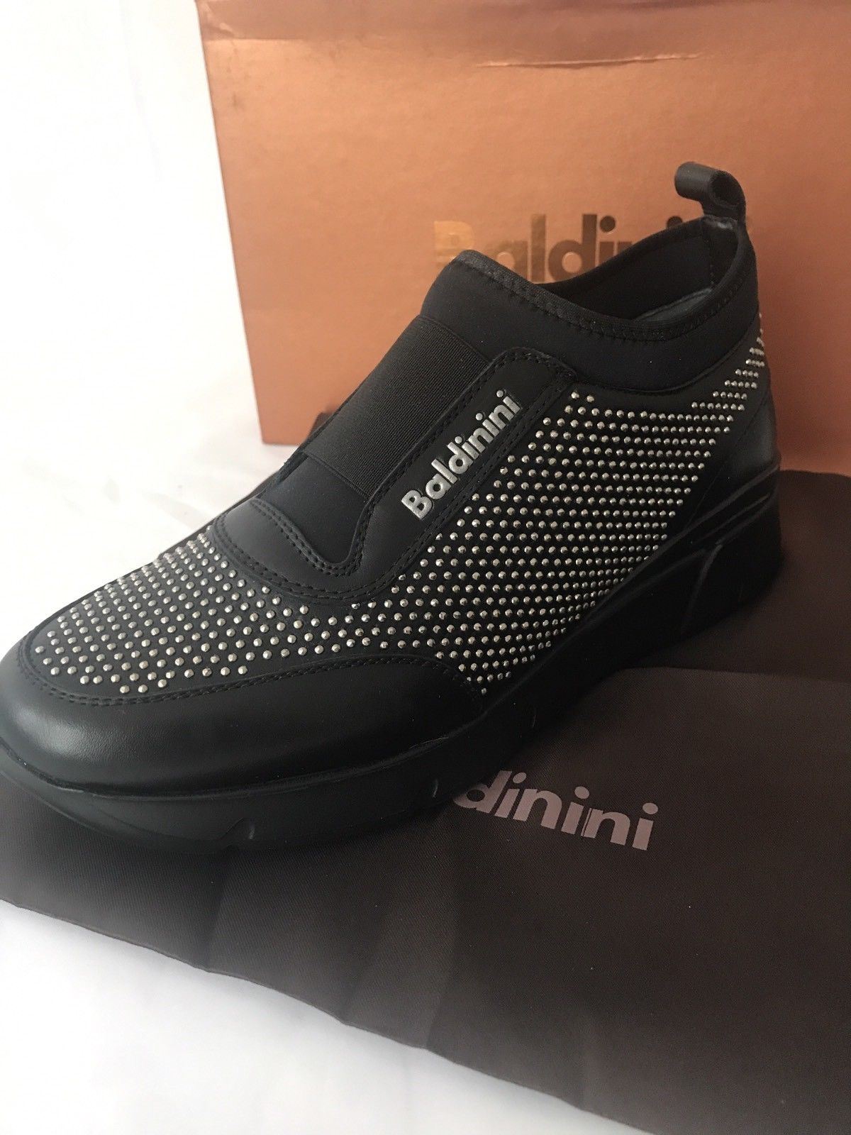 NIB $580 Baldinini Women’s  Studded Sneakers 748465  Black 37 Eu Made in Italy - BAYSUPERSTORE