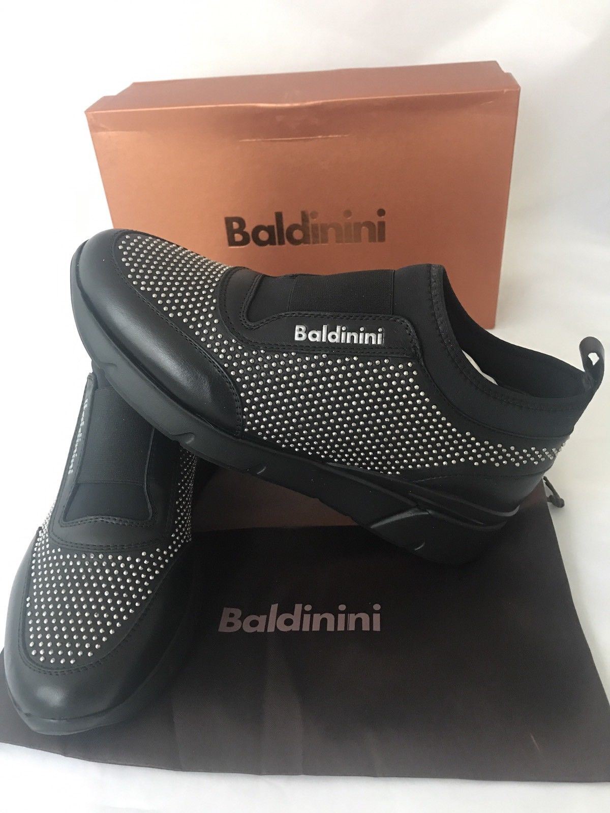 NIB $580 Baldinini Women’s  Studded Sneakers 748465  Black 37 Eu Made in Italy - BAYSUPERSTORE