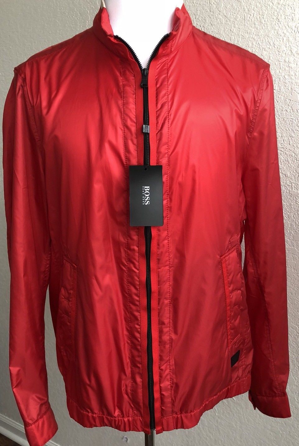 NWT $395 Boss Hugo Boss Black Label Collins Rain Jacket Bright Red Size 44R US - BAYSUPERSTORE