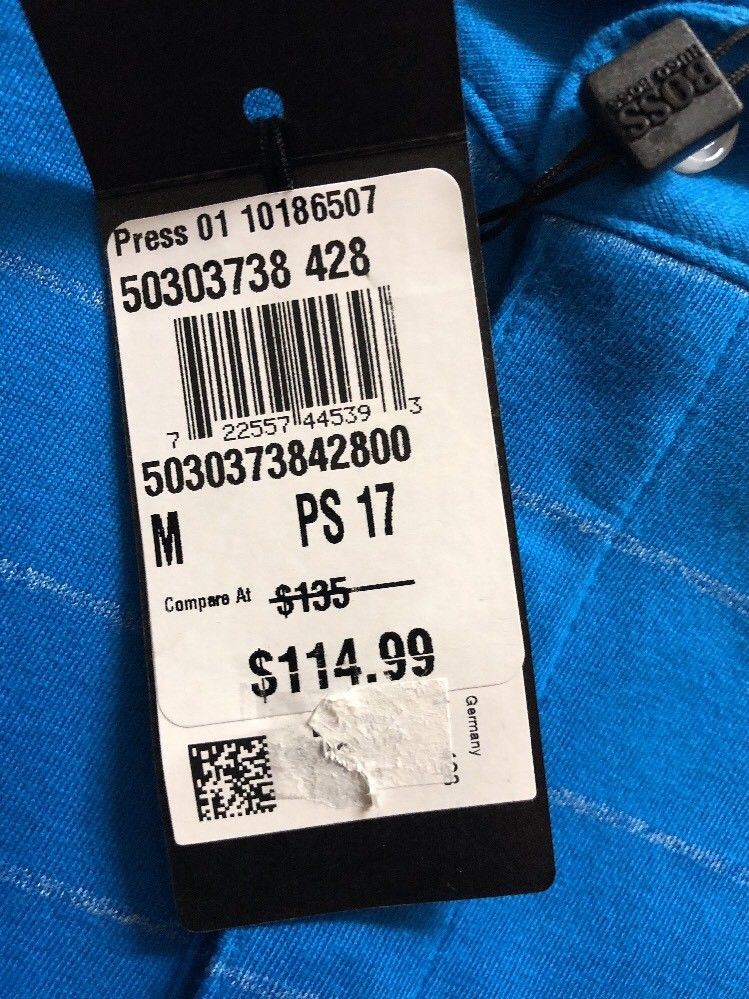 NWT $135 BOSS Hugo Boss  Press 01 Regular Fit Polo Shirt M Blue - BAYSUPERSTORE