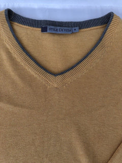 Stile Di Vita Men's V-Neck Yellow Sweater Size Medium Silk/Cotton - BAYSUPERSTORE