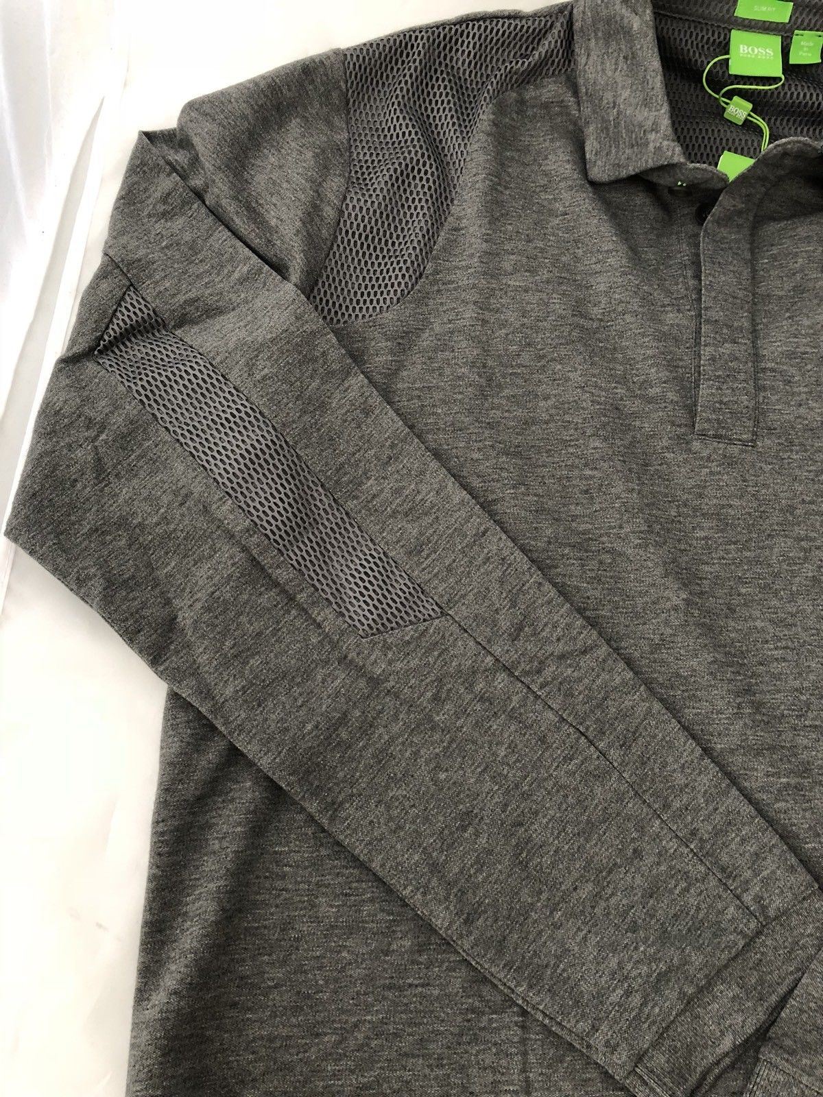 NWT BOSS Hugo Boss Green 'Pleesy 2' Long Sleeve Polo Slim Fit Shirt Gray S - BAYSUPERSTORE