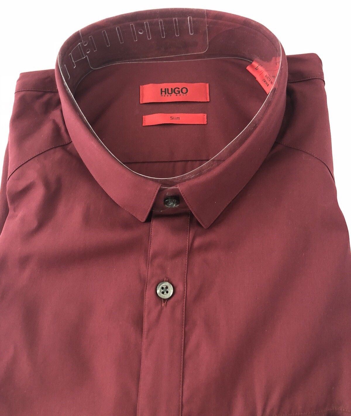 NWT $165 BOSS Hugo Boss Mens Edell Modern Slim Fit Dark Red Dress Shirt XL - BAYSUPERSTORE
