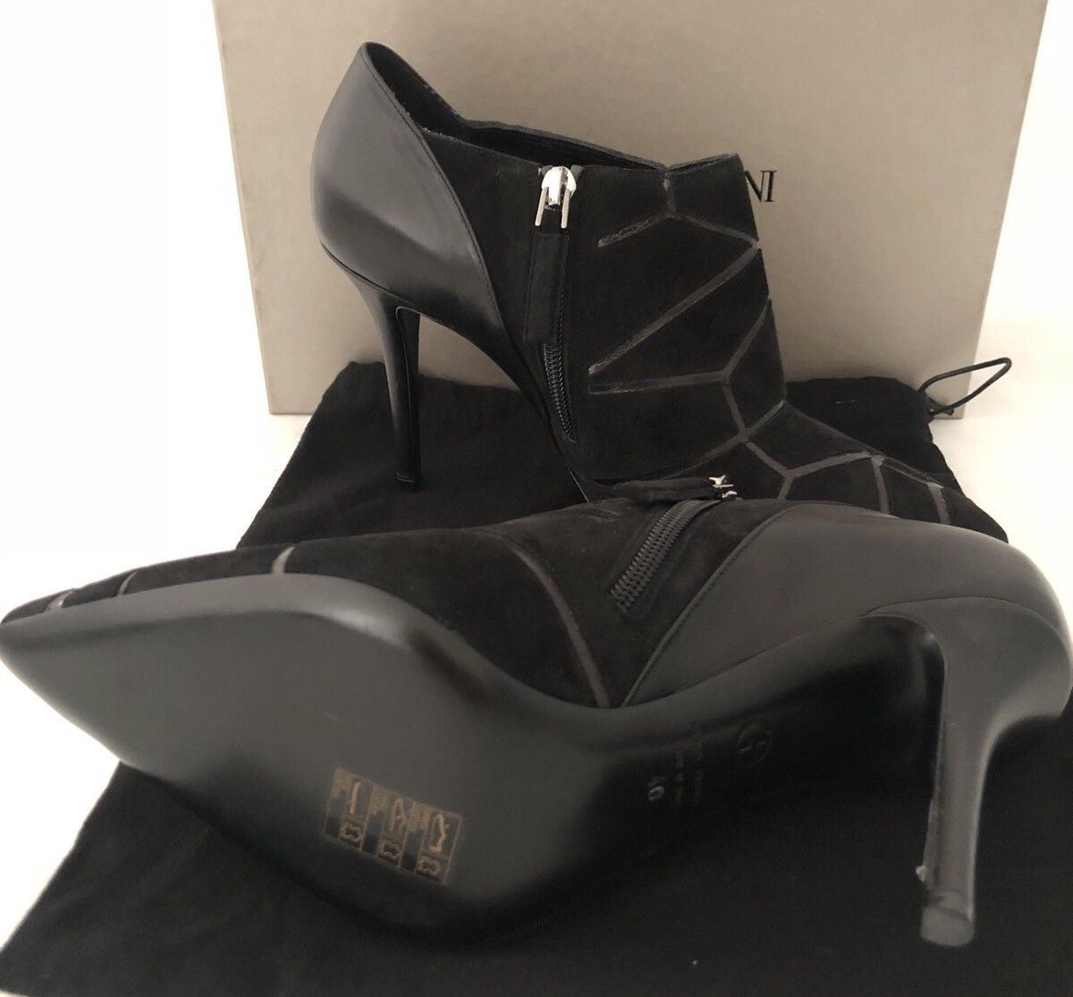 NIB $1095 Giorgio Armani Milano Women's Black Suede Ankle Boots 40 Eu IT X1M267 - BAYSUPERSTORE