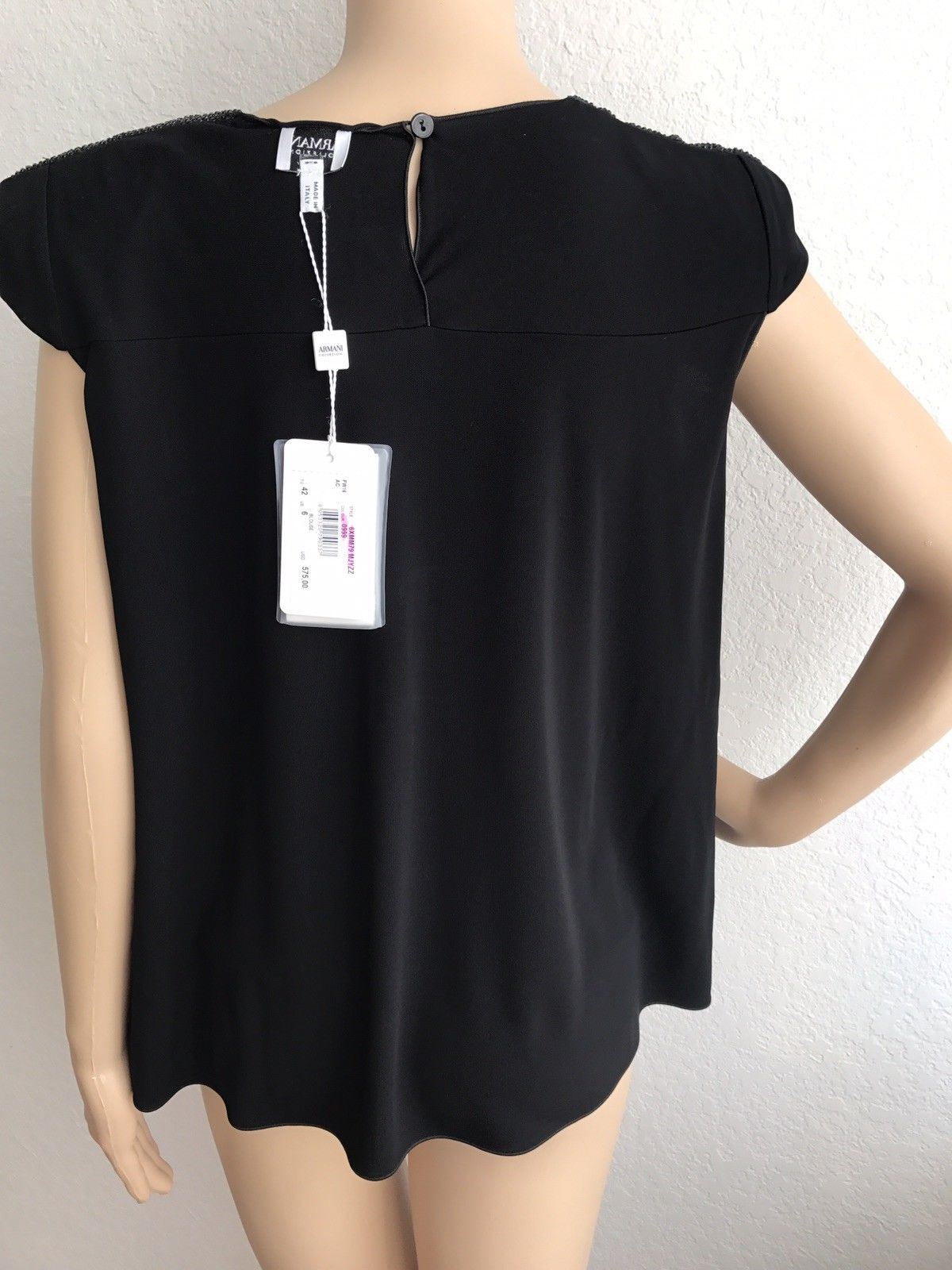 New $575 Armani Collezioni Women’s Black Blouse Size 6 (42 Euro) Made In Italy