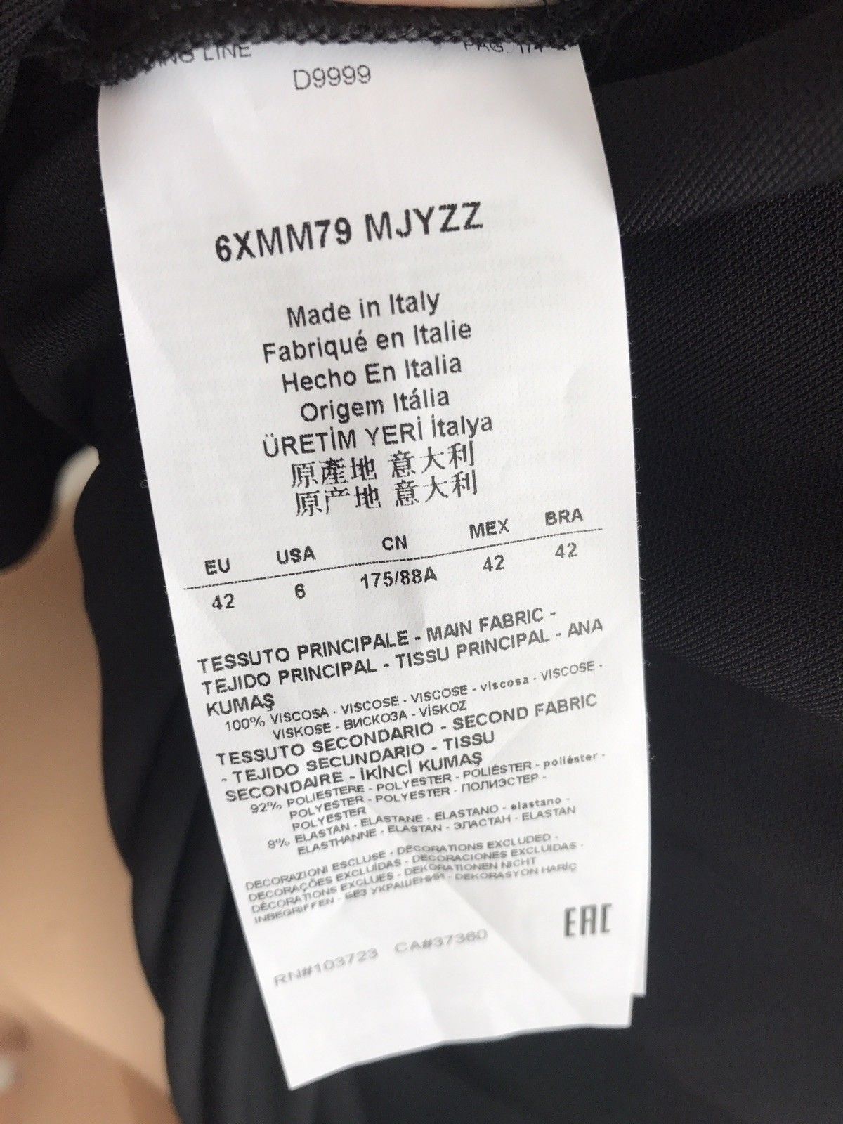 New $575 Armani Collezioni Women’s Black Blouse Size 6 (42 Euro) Made In Italy