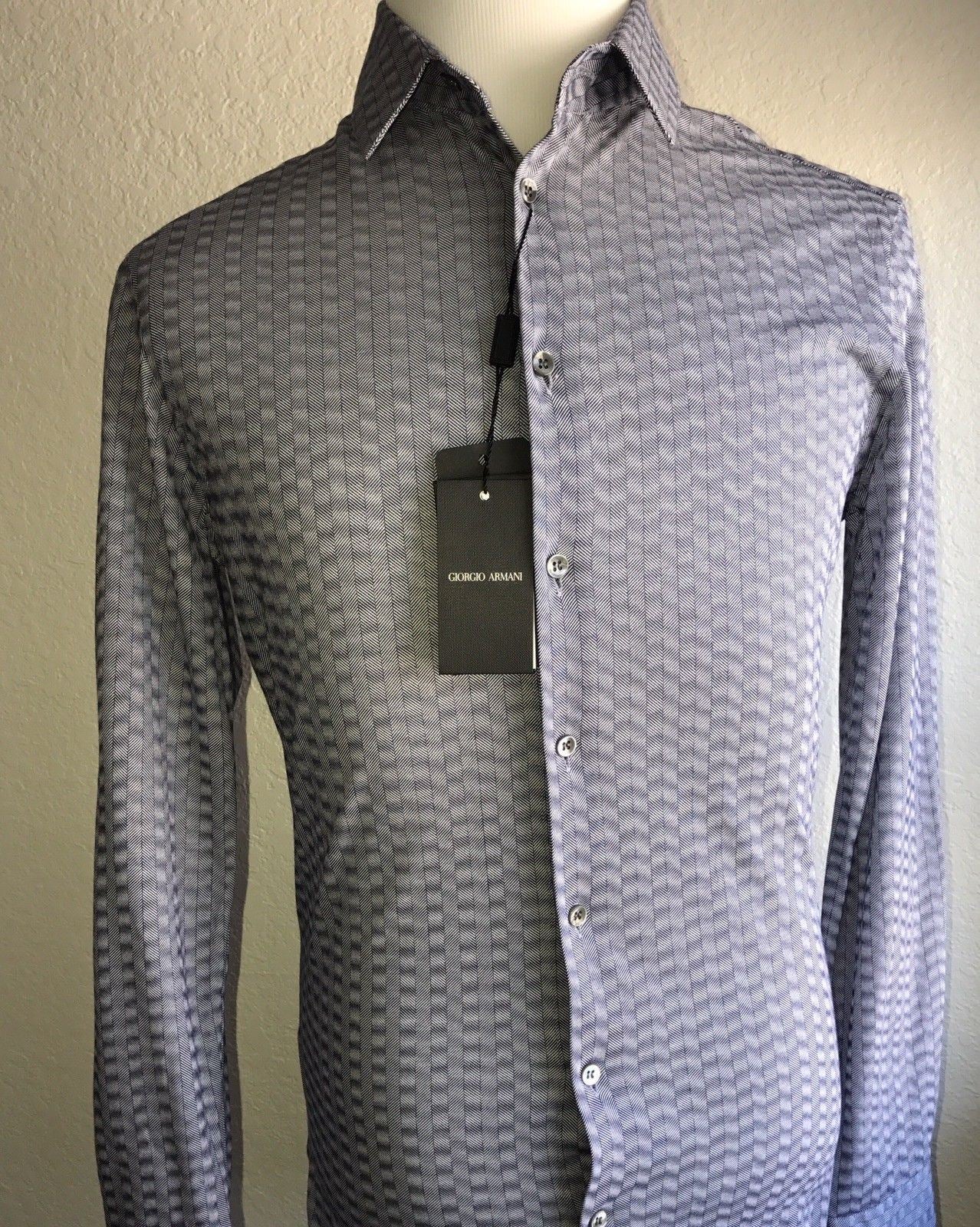 NWT $695 Giorgio Armani Italian Mens Cotton Blue Dress Shirt 39 EU Italy VSC97T