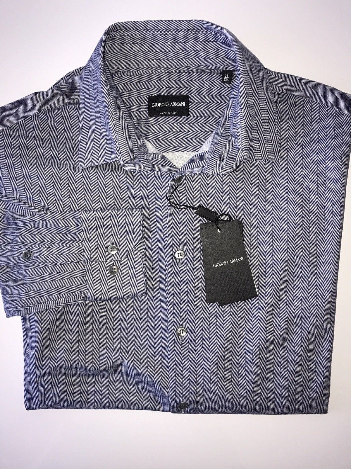 NWT $695 Giorgio Armani Italian Mens Cotton Blue Dress Shirt 39 EU Italy VSC97T