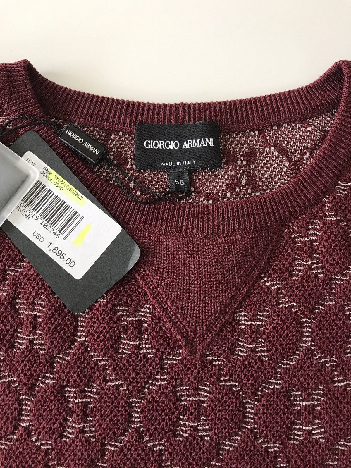 NWT $1895 Giorgio Armani  Knitwear Burgundy Long Sleeves Sweater 56 EU 3YSM19