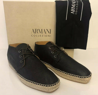 New $495 Armani Collezioni Espadrilla Mens Leather High Top Brown 10 US X6S003