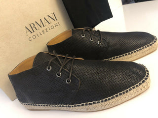 New $495 Armani Collezioni Espadrilla Mens Leather High Top Brown 10 US X6S003