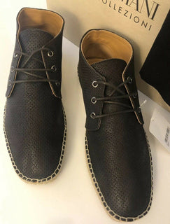 New $495 Armani Collezioni Espadrilla Mens Leather High Top Brown 10 US X6S003