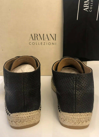 New $495 Armani Collezioni Espadrilla Mens Leather High Top Brown 10 US X6S003
