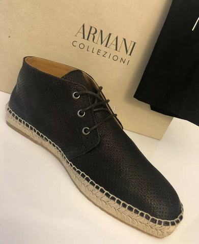 New $495 Armani Collezioni Espadrilla Mens Leather High Top Brown 10 US X6S003