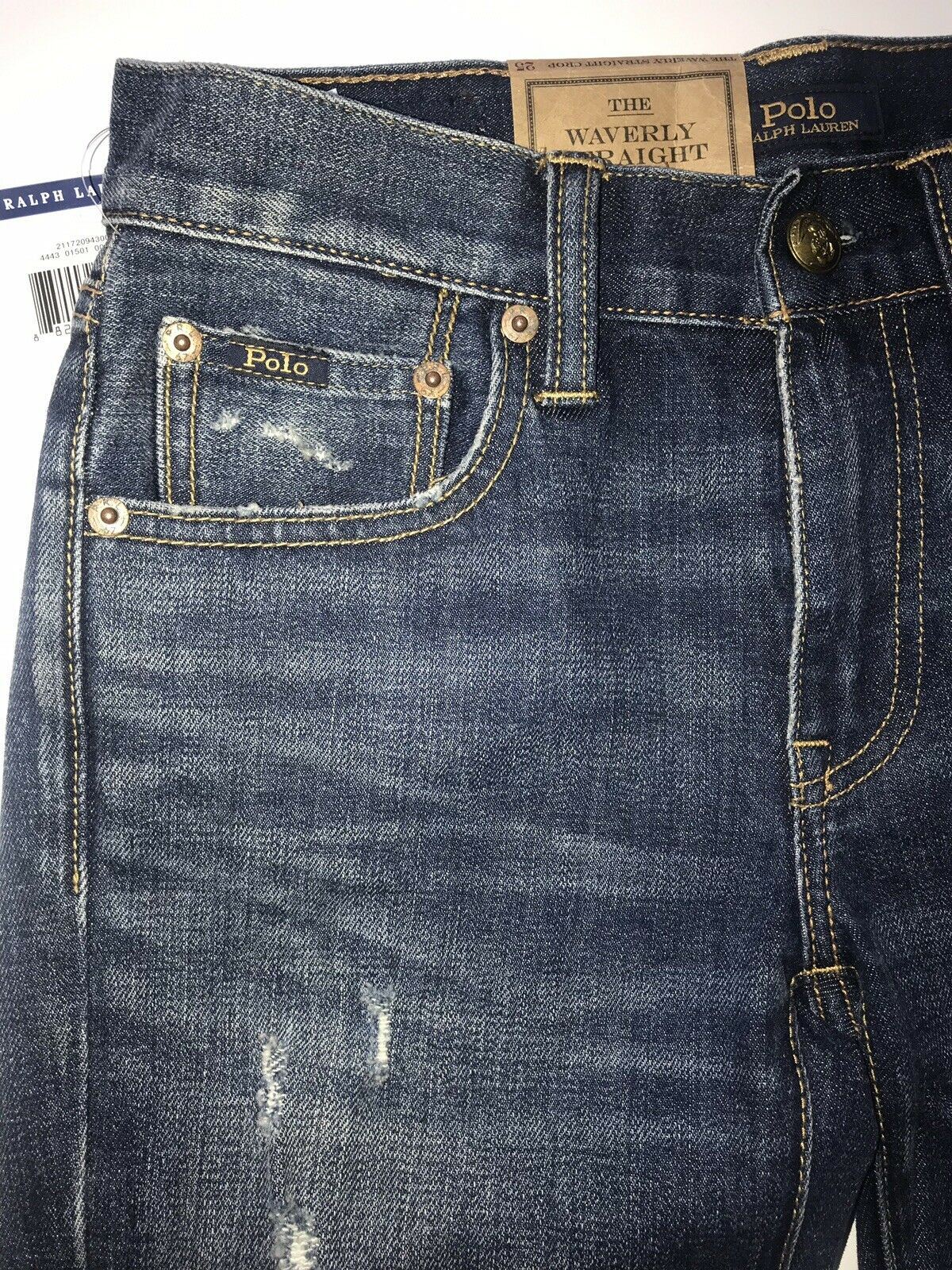 NWT $298 Polo Ralph Lauren Waverly Straight Crop Embroidered Blue Jeans Size 25
